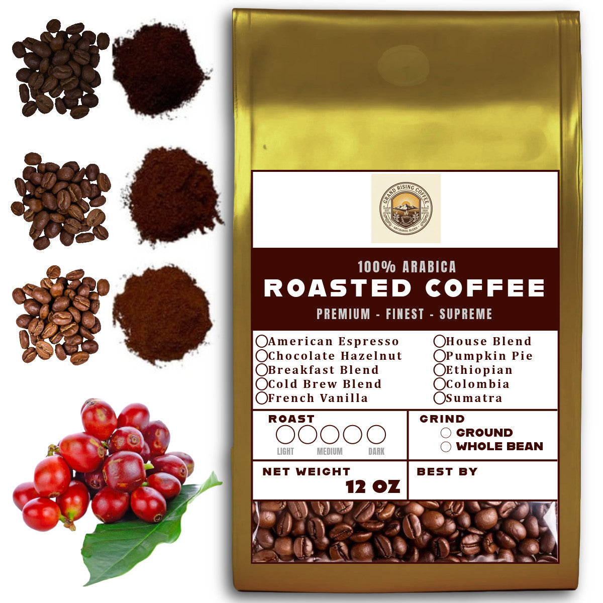 12 OZ Coffee Flavored & Nonflavored Organic Supreme Finest Premium American Espresso Breakfast Cold Brew House Vanilla Chocolate Hazelnut Pumpkin French Vanilla Ethiopia Colombia Sumatra Brazil more