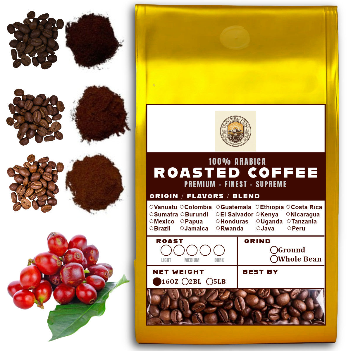 5LB Specialty Whole Bean and Ground Coffee Supreme Finest Artisan for Drips Cold Brew Espresso French Press Dark Medium Light Roast from Vanuatu Sumatra Ethiopia Brazil Kenya Colombia Guatemala Burundi Costa Rica Indonesia Java El Salvador Honduras etc
