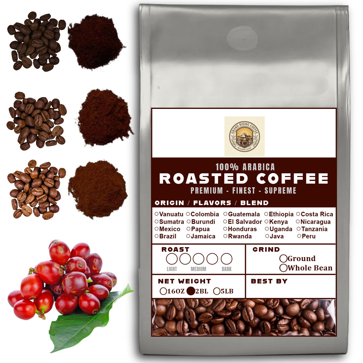 32 OZ 2LB Specialty Whole Bean and Ground Coffee Supreme Finest Artisan for Drips Cold Brew Espresso French Press Dark Medium Light Roast from Vanuatu Sumatra Ethiopia Brazil Kenya Colombia Guatemala Burundi Costa Rica East Java El Salvador Honduras etc